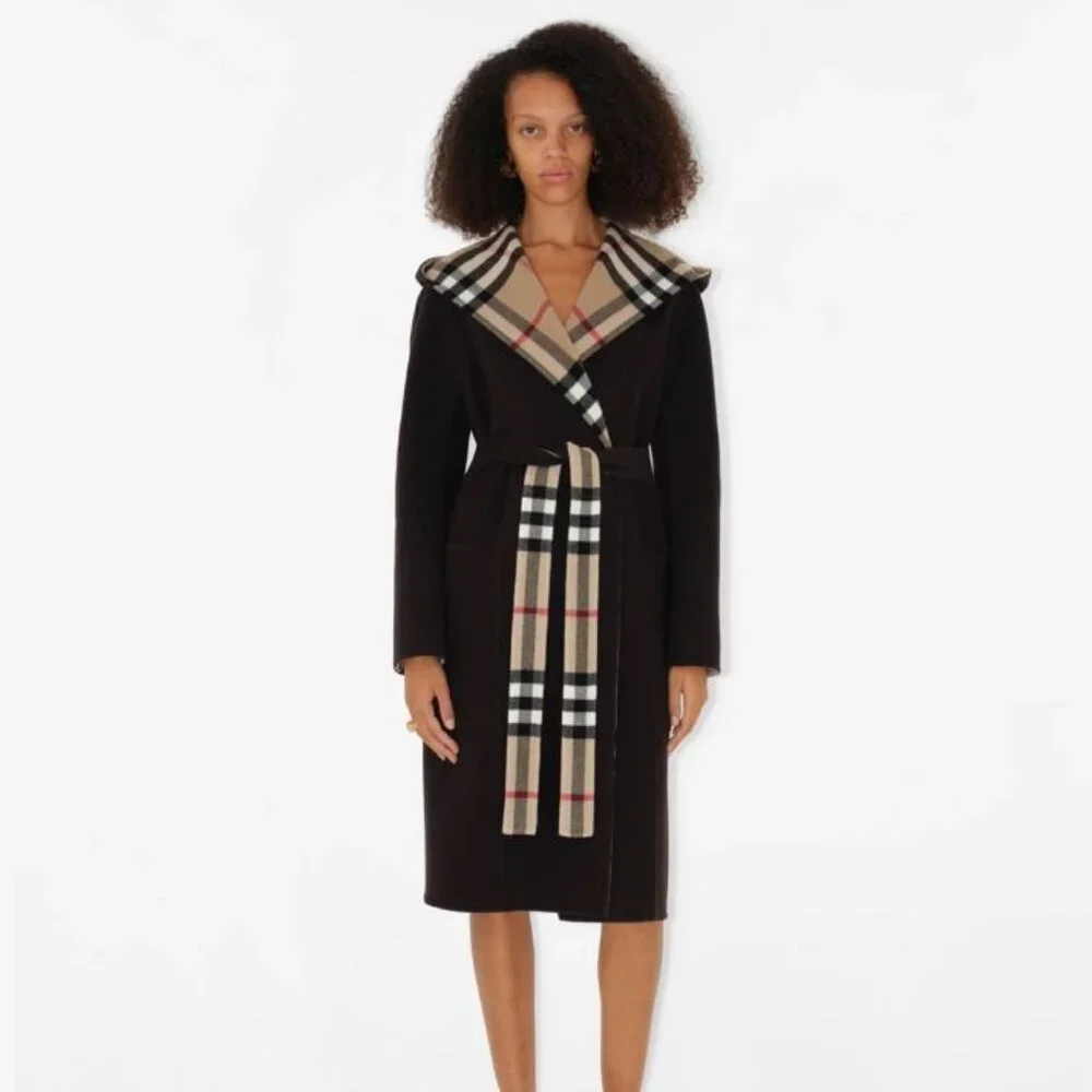 NWT Burberry Wool Wrap Coat Dark Otter/Archive Beige Size: 2 - Picture 1 of 3